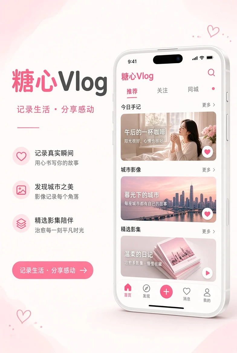 糖心Vlog手机内容浏览概念图
