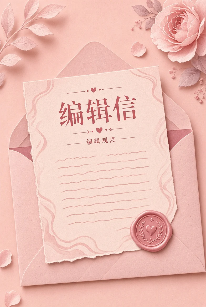 带着粉色信封的编辑信插画